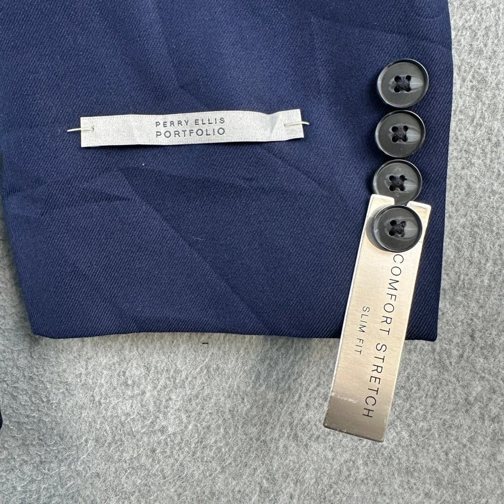 NEW Perry Ellis Suit Jacket Men's 42R Blue Portfolio Slim Fit‎ Stretch MSRP $260